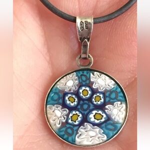 ITALY 925 Sterling Silver Millefiori Murano MOSAIC Glass Pendant
Necklace